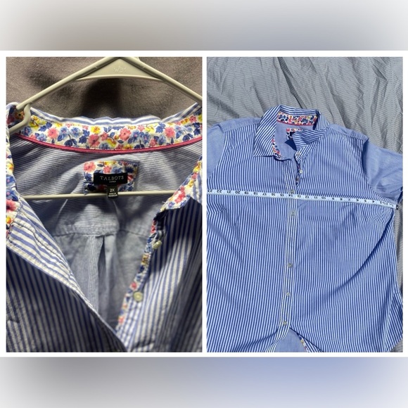 Talbots button down blouse floral stripes sz 2X - Picture 1 of 11